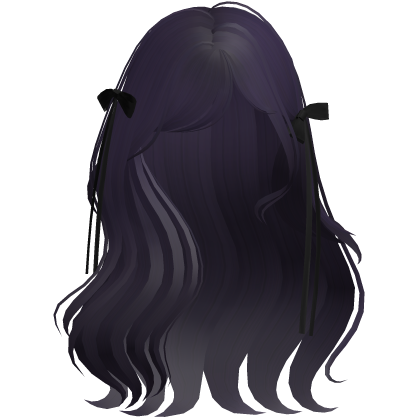 coquette wavy dark purple hair w/ black ribbons  Roblox item
