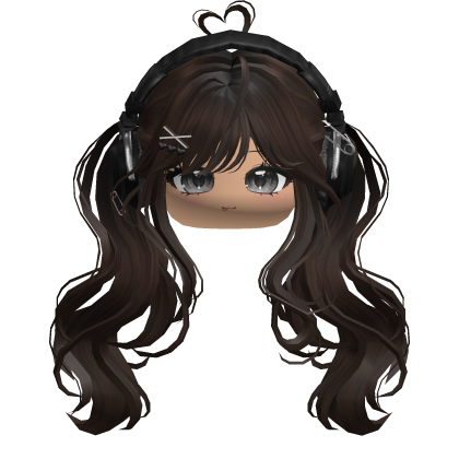 Cute Wavy Pigtails w/ Headphones (Brown) Roblox item