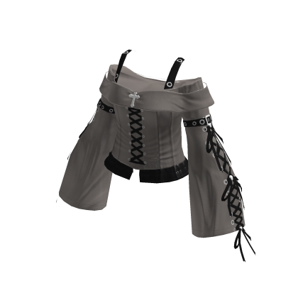 Y2K Goth Lace Up Top w/ Sleeves Chrome thumbnail