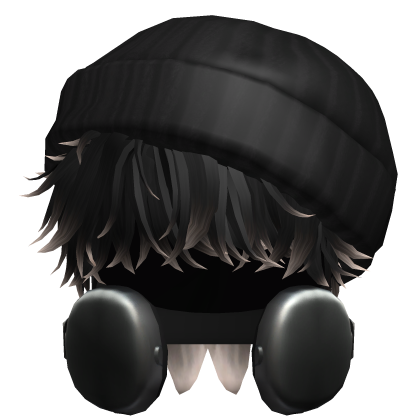Messy Boy Hair w/ Beanie &Headphones(Black&Blonde) Roblox item