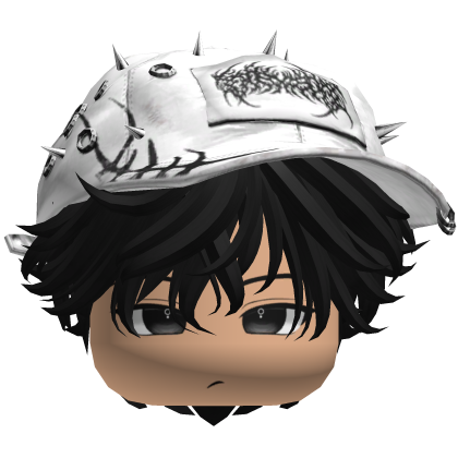 Fluffy black hair with a white Y2K cap Roblox item