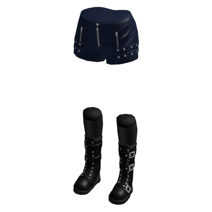 Goth Studded Shorts w/ Combat Boots (Navy)