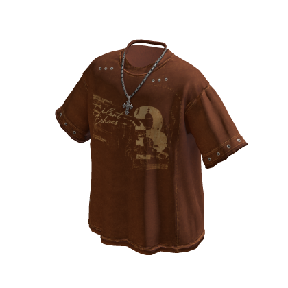 Y2K Streetwear Graphic Tee w/ Necklace (Brown)