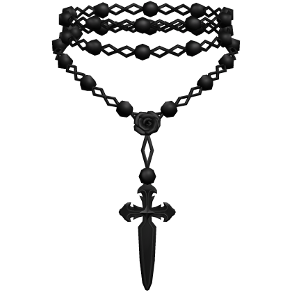 rose & dagger rosary necklace black