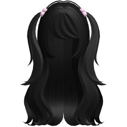 cute long pigtails hair in black Roblox item
