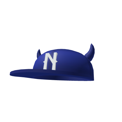 Fresh Dark Blue Fitted Cap With Horns