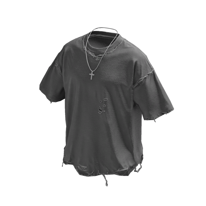 Light Grey Grunge T-Shirt w/ Silver Cross Chain