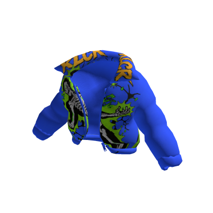 [Y2K] Blue Green KLCR Graffiti Puffer Jacket