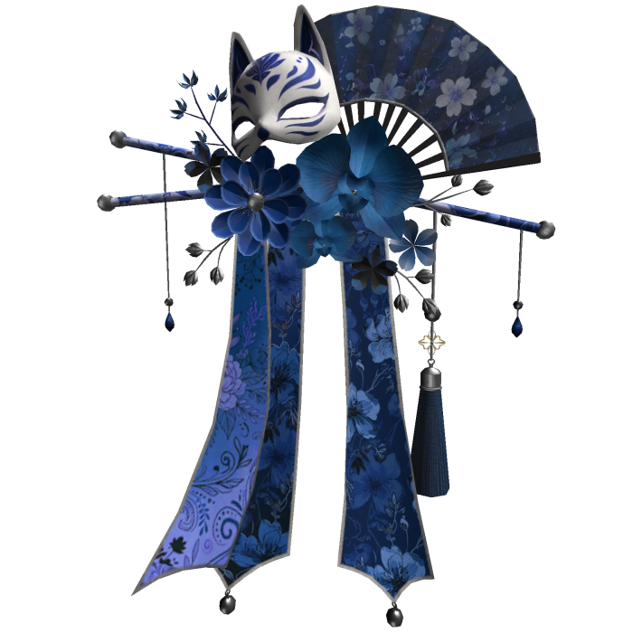 Blue & Silver Floral Kitsune Japanese Kanzashi