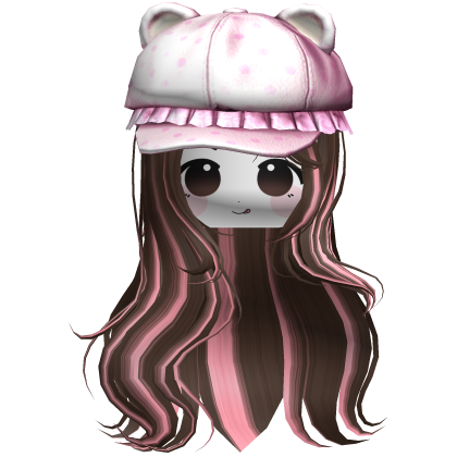 Lush Wavy Hair w/ Bear Beret & Chibi Face (Pink) Roblox item