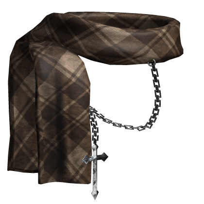 Brown Winter Scarf w Chained Cross