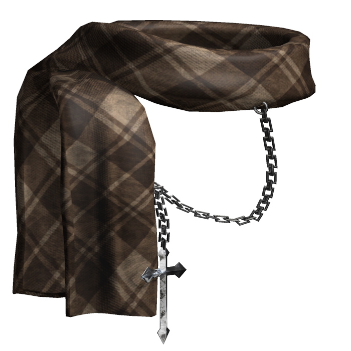 Brown Winter Scarf w Chained Cross
