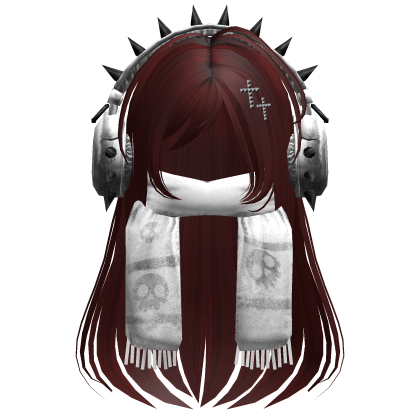 Straight Hair&Emo Headphones&Scarf Dark Red