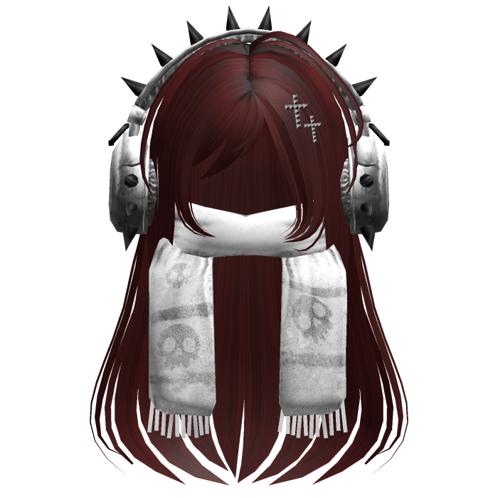 Straight Hair&Emo Headphones&Scarf Dark Red