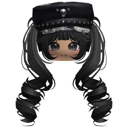 Black Skull Y2K Cap Twirly Hair