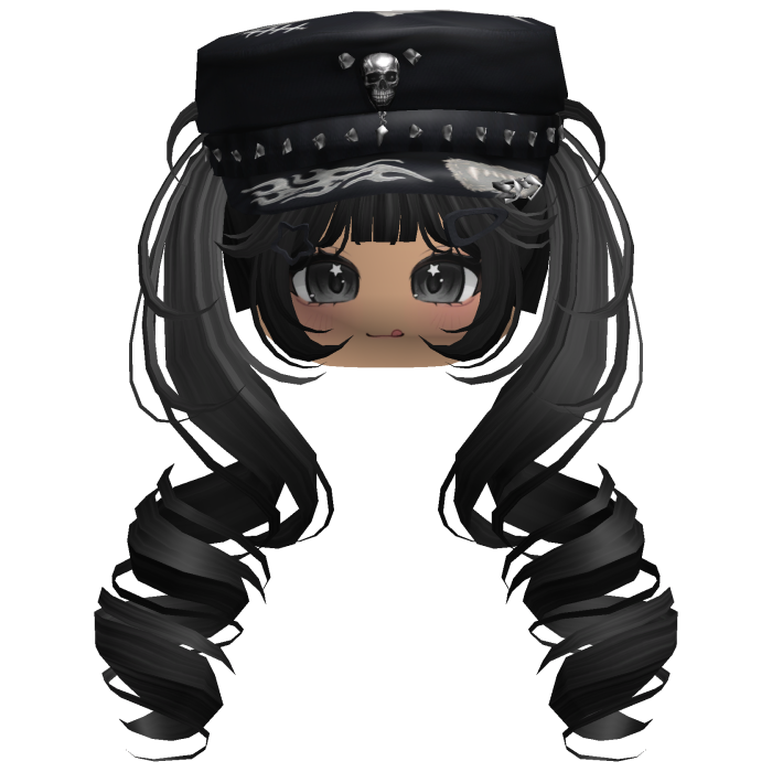 Black Skull Y2K Cap Twirly Hair