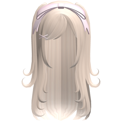 ♡ : swirly pigtail long hair in blonde+ pink bow