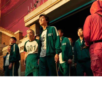 squid game doll and glass