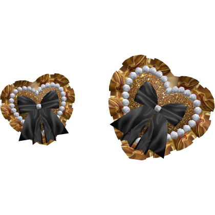 Gold Glitter & Black Ruffled Pearl Heart Hair Bows Roblox item