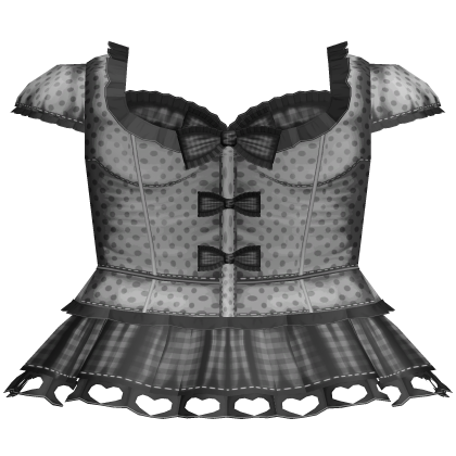 Adorable Plaid and Dotted Ruffled Dress Black Gray thumbnail
