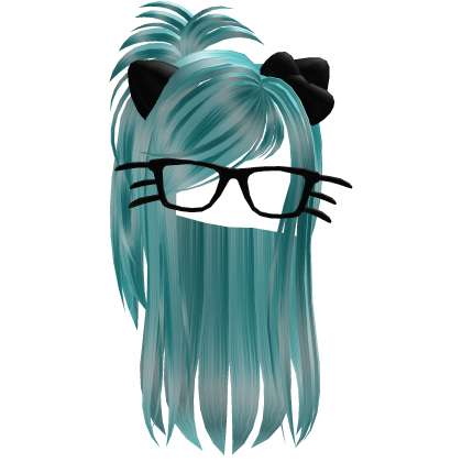 Cyan Cat Girl Hair + Cat Glasses (Black) Roblox item
