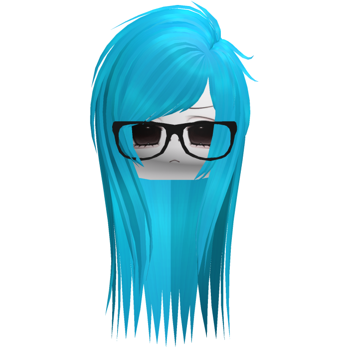 Emo Moe Cyan Long Scene Hair /w Glasses