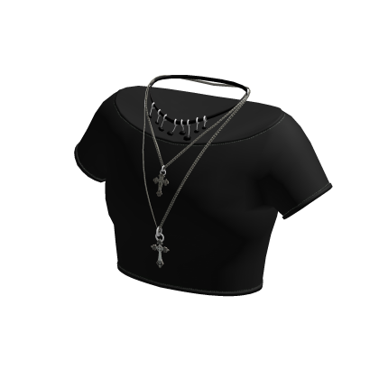 Black Crop Top w/ Choker & Layered Cross Necklaces thumbnail