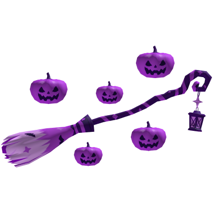 Purple Halloween Witch Broom With Pumpkins