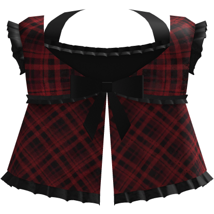  ♱ gothic emo red plaid top w black ruffles n bow