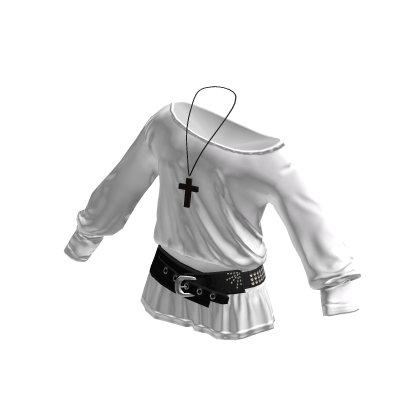 💗Y2K GRUNGE BELTED OFFSHOULDER DRESS_WHITE thumbnail