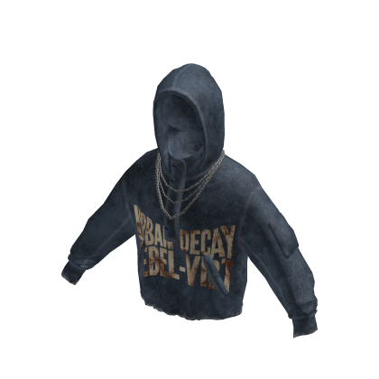 Distressed Graphic Hoodie w/ Chain (Blue Grey)