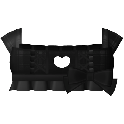 ✙ cutesy black heart plaid ruffled bow crop top