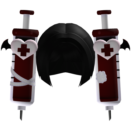 ✚ : dark red nurse syringe hair Roblox item