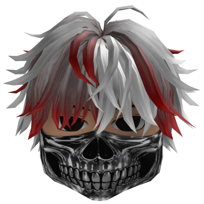 Messy Hair w/ Skull Mask (White/Red)