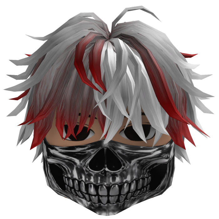 Messy Hair w/ Skull Mask (White/Red)