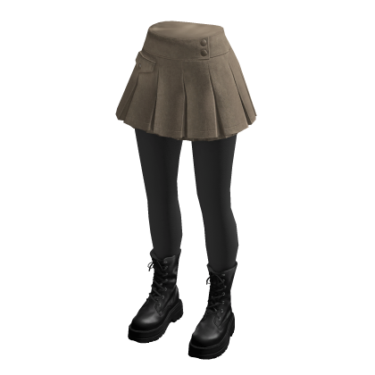 Pleated Wrap Skirt with Ankle Boots (Taupe)