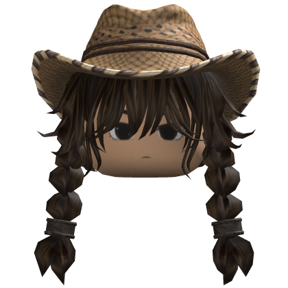 Braided Hair w/ Cowboy Hat (Dark Brown)