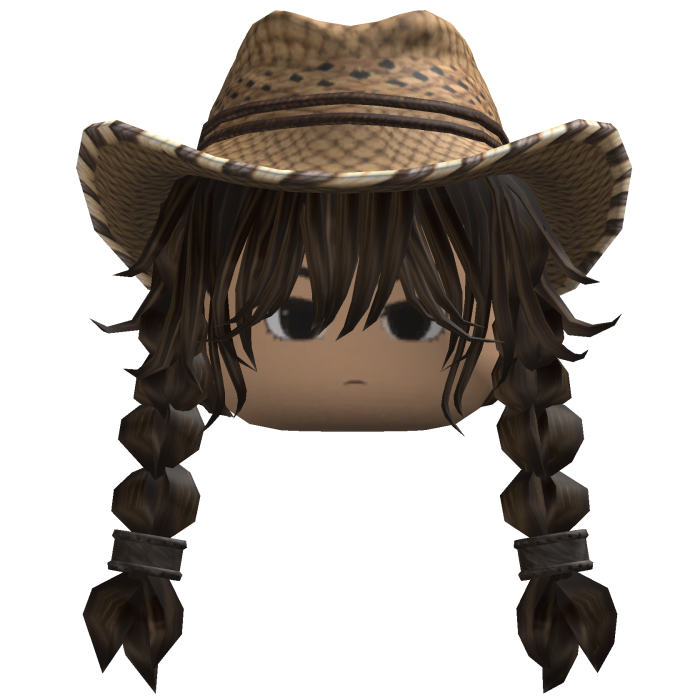 Braided Hair w/ Cowboy Hat (Dark Brown)