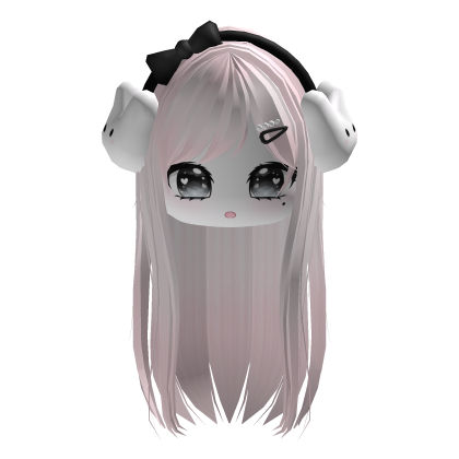 Pink Kawaii Vkei Moe Hair W/ Black Bunny Headband