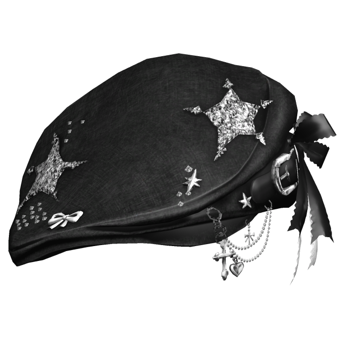 Black Gothic Star Beret w / Bow & Chains