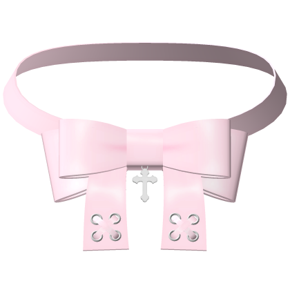 ♡ : cute gothic pink laced bow w cross necklace  Roblox item