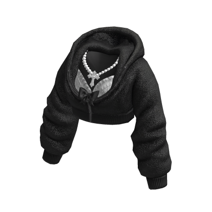 Black Fluffy Cropped Hoodie