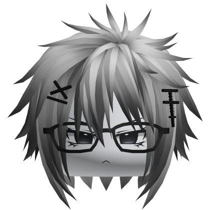 Silver Messy Emo Boy Hair w Glasses & Cross Clips