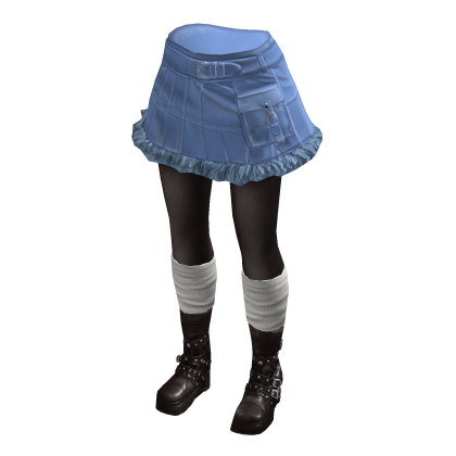 Belted Mini Skirt with Ruffle Hem (Blue)