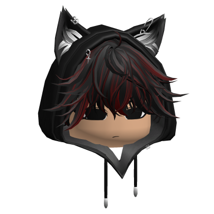 Messy Emo Hair w/ Cute Cat Hood (Black&Red) Roblox item