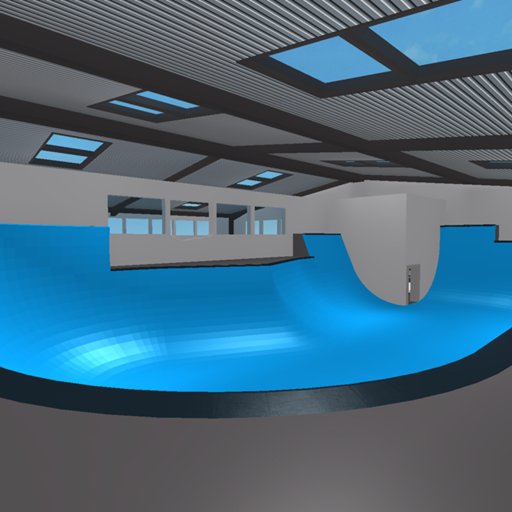 blue skatepark in a warehouse