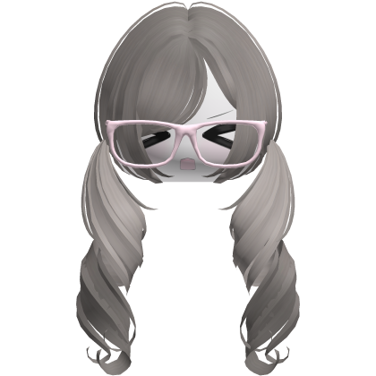 Cute Kawaii Ash Brown Curly Pigtails /w Glasses