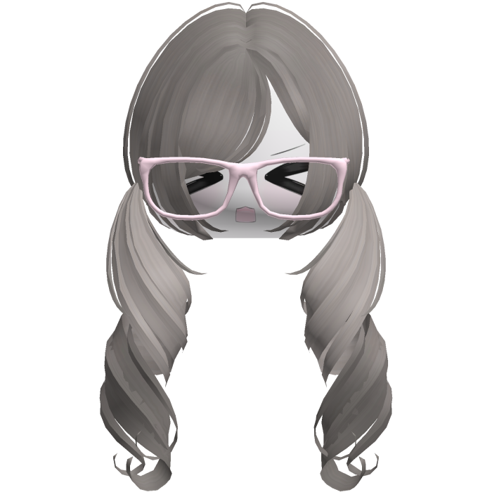 Cute Kawaii Ash Brown Curly Pigtails /w Glasses