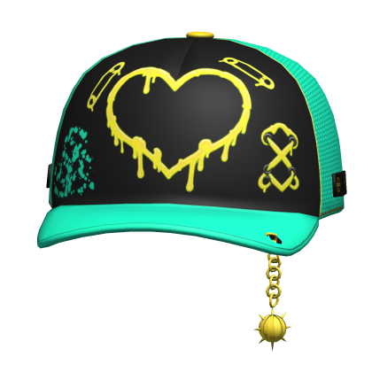 Scene Y2K Rave Chain Spiked Cap (Teal & Yellow) Roblox item