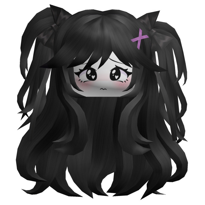 Black Wavy Cute Girl Twin Tails Purple Clip Bows